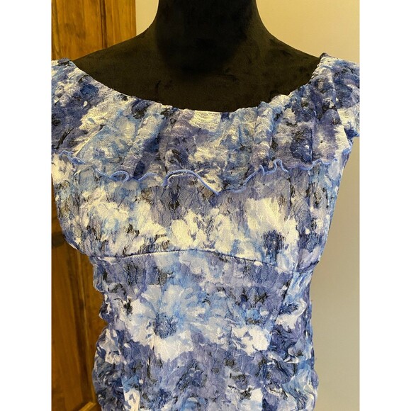 AB Studio Blouse Sleeveless Size Large Soft Ruffled Round Neckline Lace Overlay - Picture 3 of 9